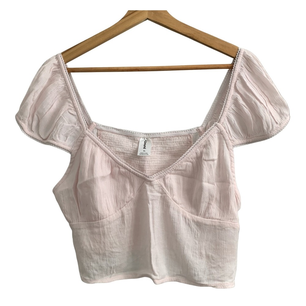 NWT Abound Abound Pink Smocked Puff Sleeve Crop Top Sweetheart Neck XL